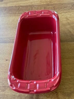Longaberger Pottery Mini Loaf Bread Pan Baking Tomato Red Woven Traditions